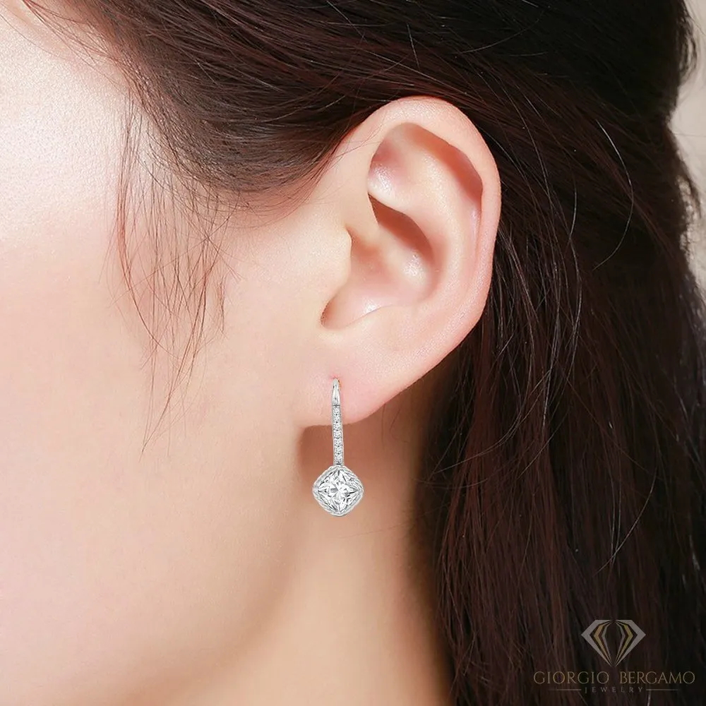 925 Sterling Silver Braided Diamond Lever Back Drop Earring