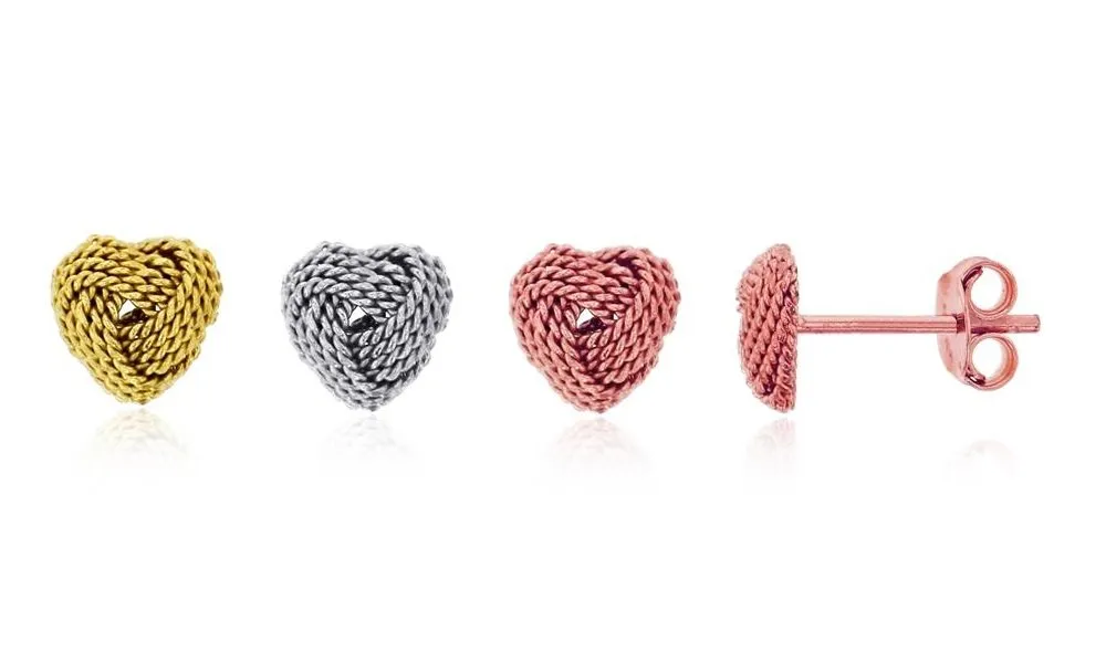 925 Sterling Silver Braided Heart Love Knot Stud Earrings