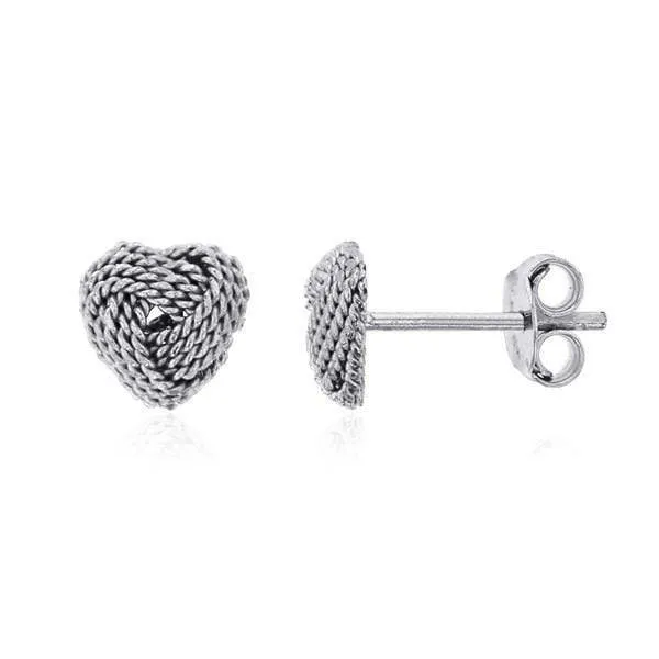 925 Sterling Silver Braided Heart Love Knot Stud Earrings