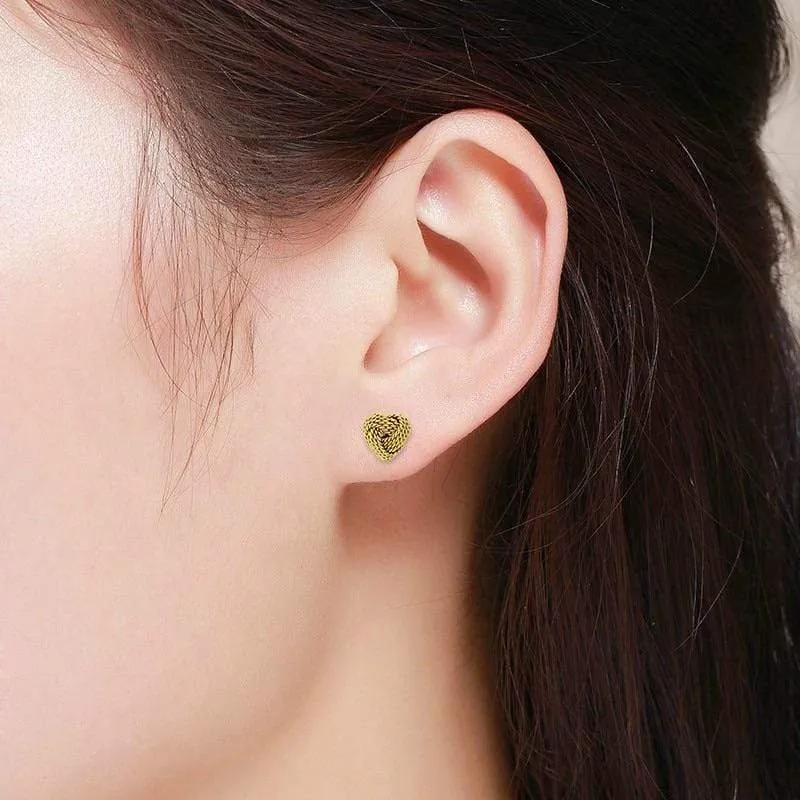 925 Sterling Silver Braided Heart Love Knot Stud Earrings