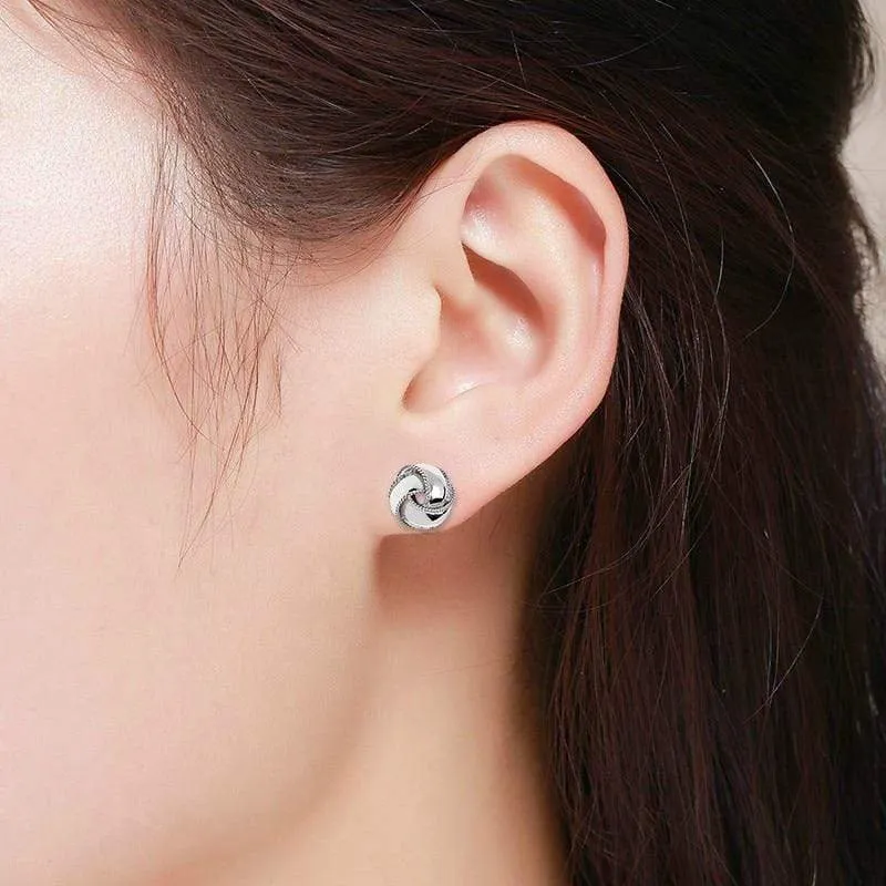 925 Sterling Silver Polished Braided Love Knot Stud Earrings