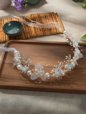 A Little Blue Pearl Crown Headband