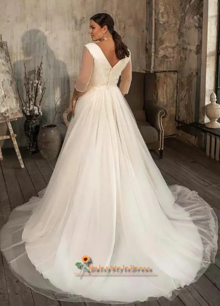 Affortable Long Sleeve Plus Size Wedding Dress