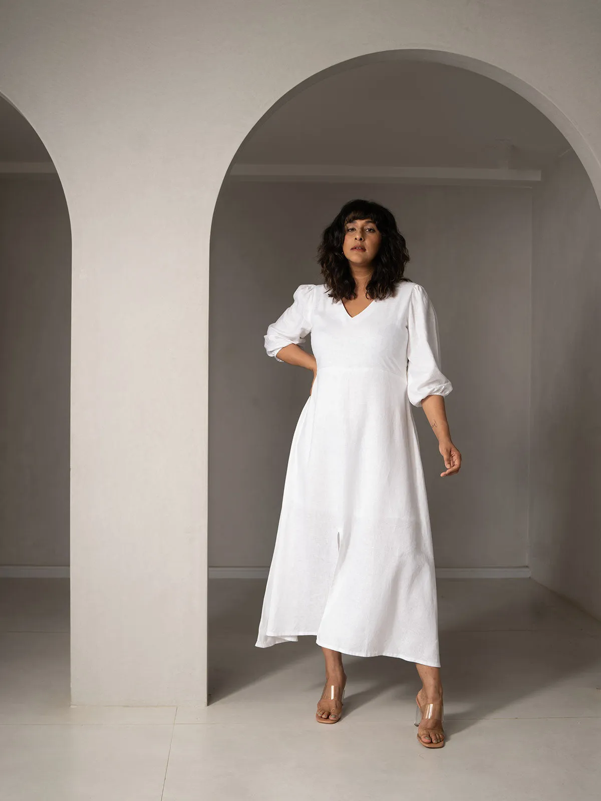 Amal Linen Slit Dress