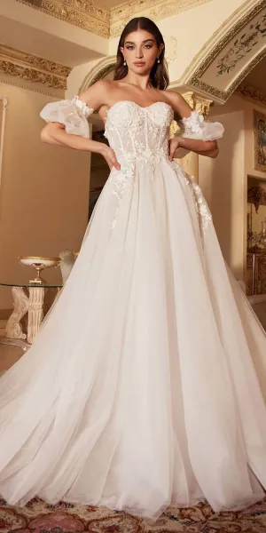 Andrea & Leo A1103W Long A-Line Gown with Corset Boning Removable Cuffs