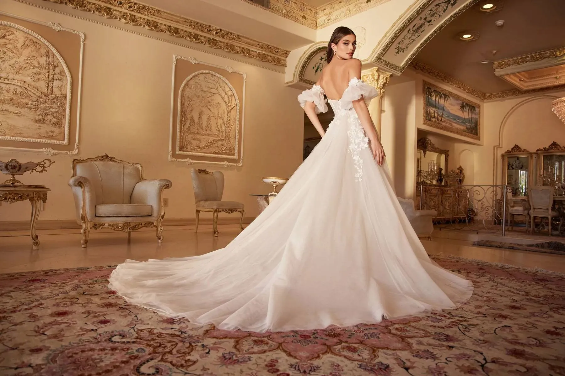 Andrea & Leo A1103W Long A-Line Gown with Corset Boning Removable Cuffs