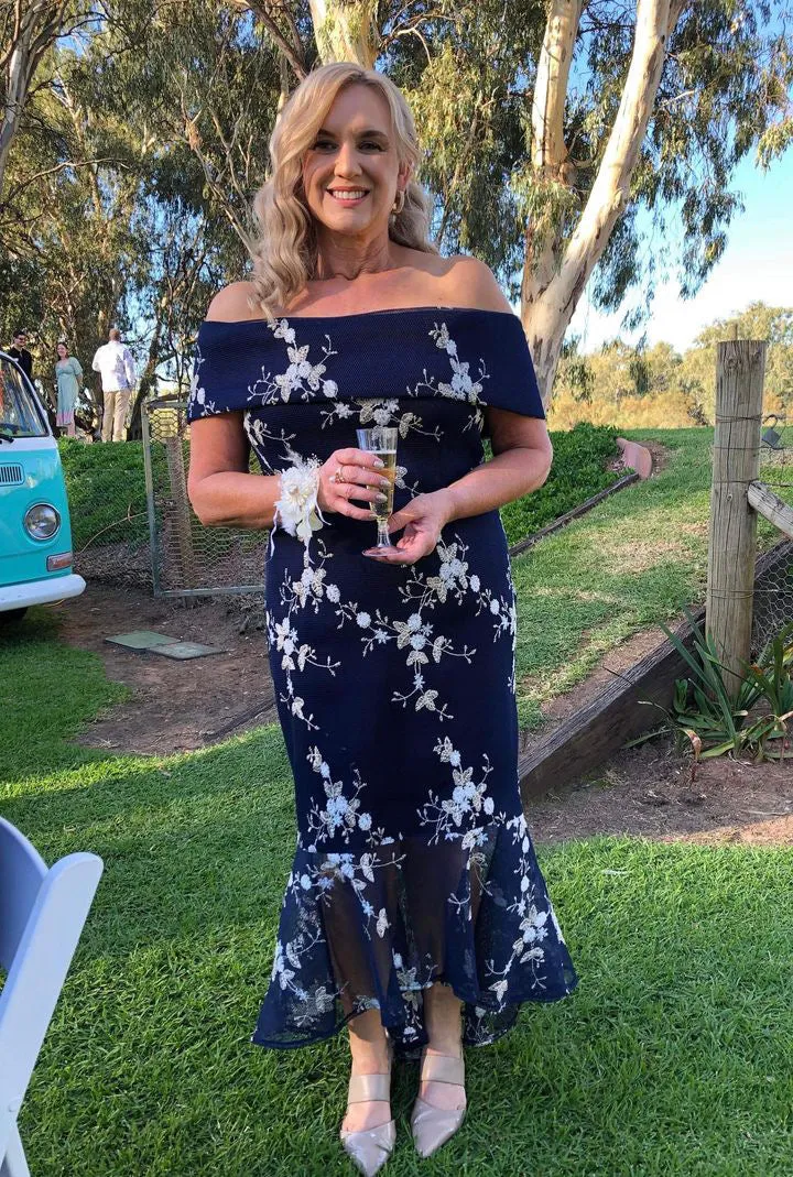 Andretti Navy Embroidered Evening Gown