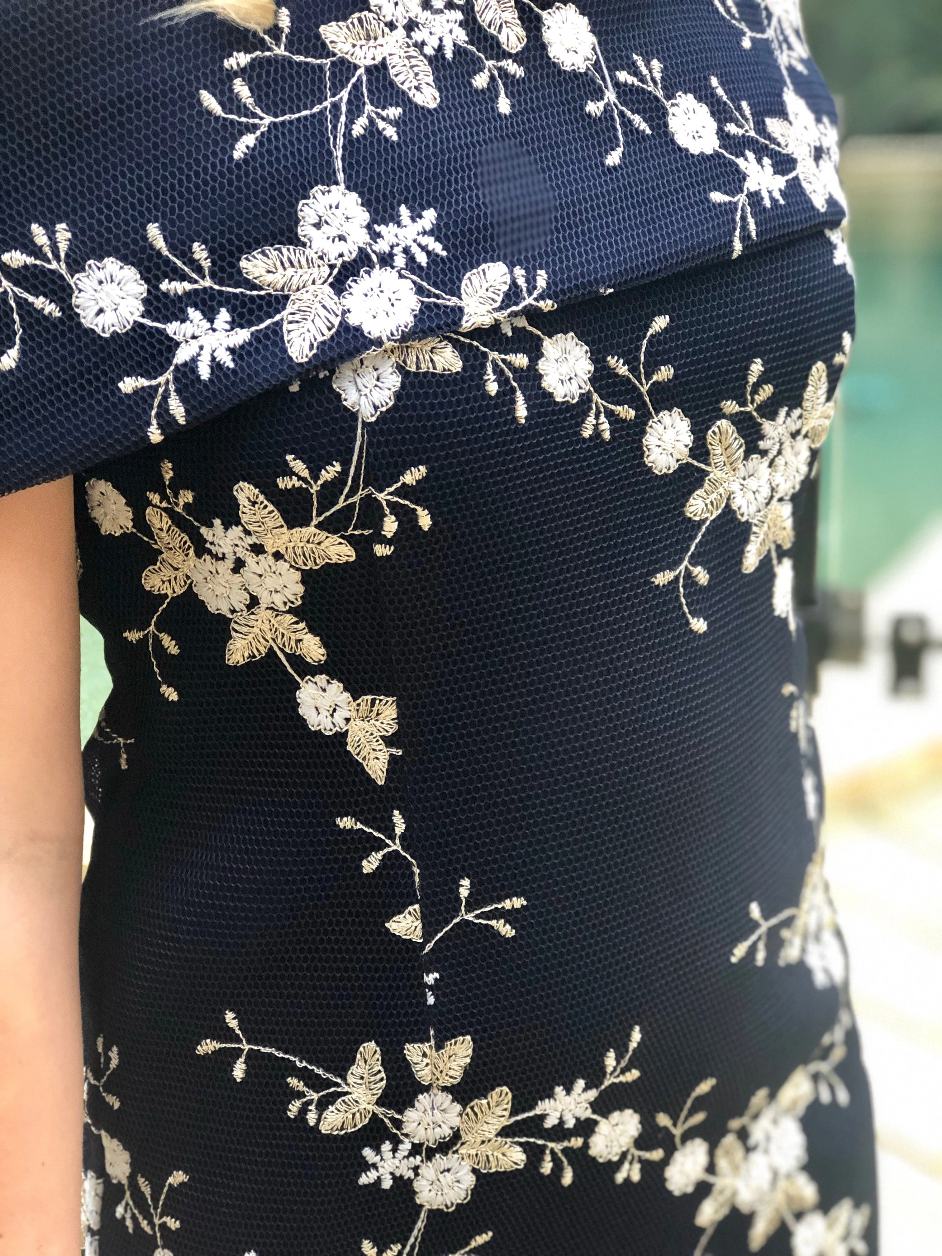 Andretti Navy Embroidered Evening Gown