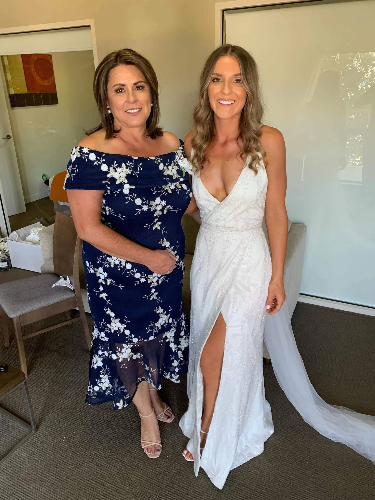 Andretti Navy Embroidered Evening Gown