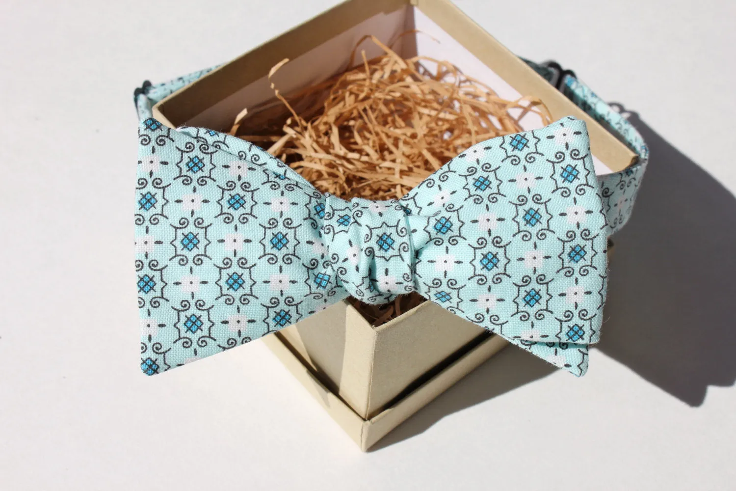 Aqua and Cerulean Print Bow Tie