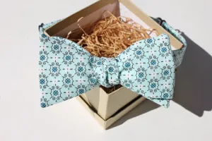 Aqua and Cerulean Print Bow Tie