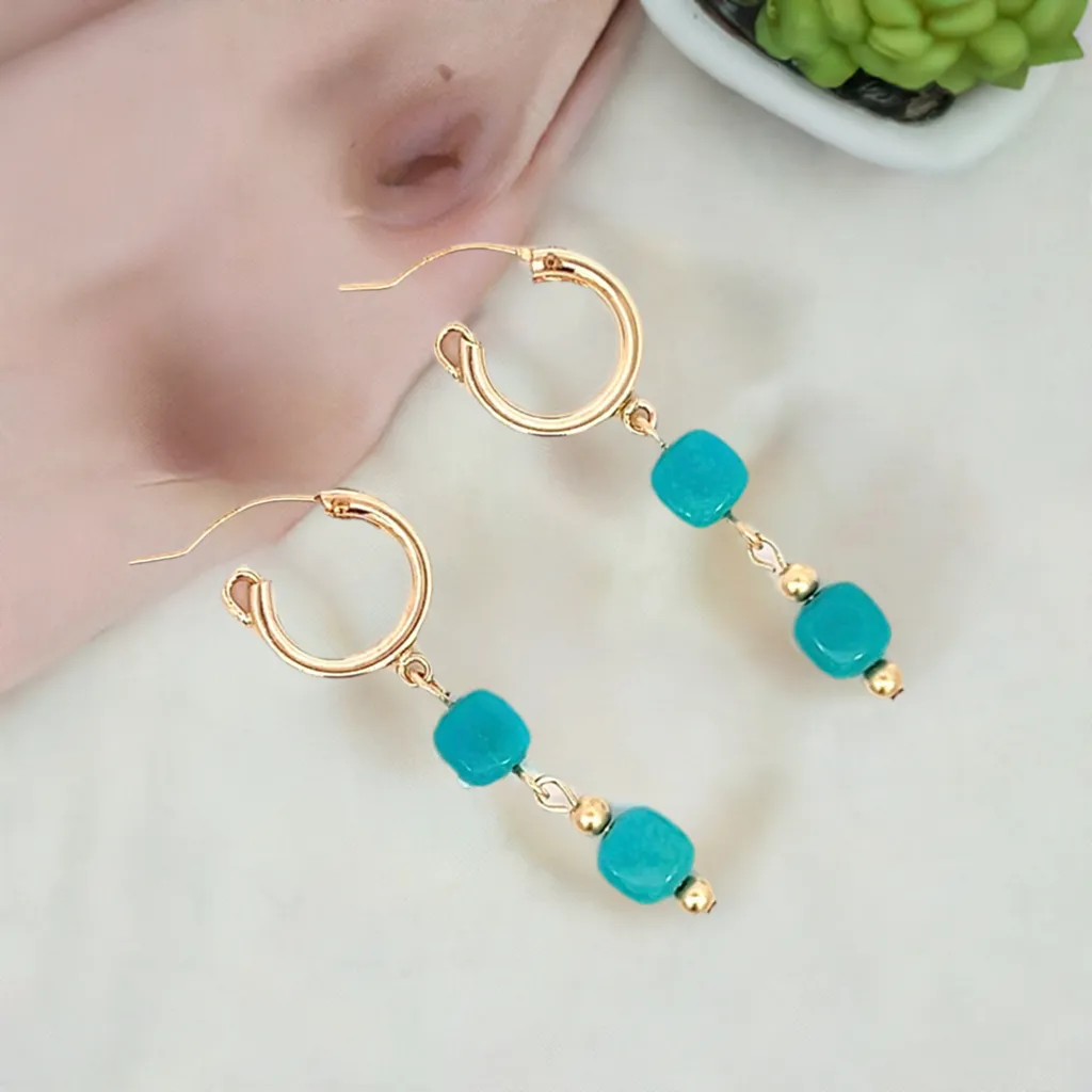 Arizona Blue Turquoise Drop Dangle Earrings 14k GF Gold