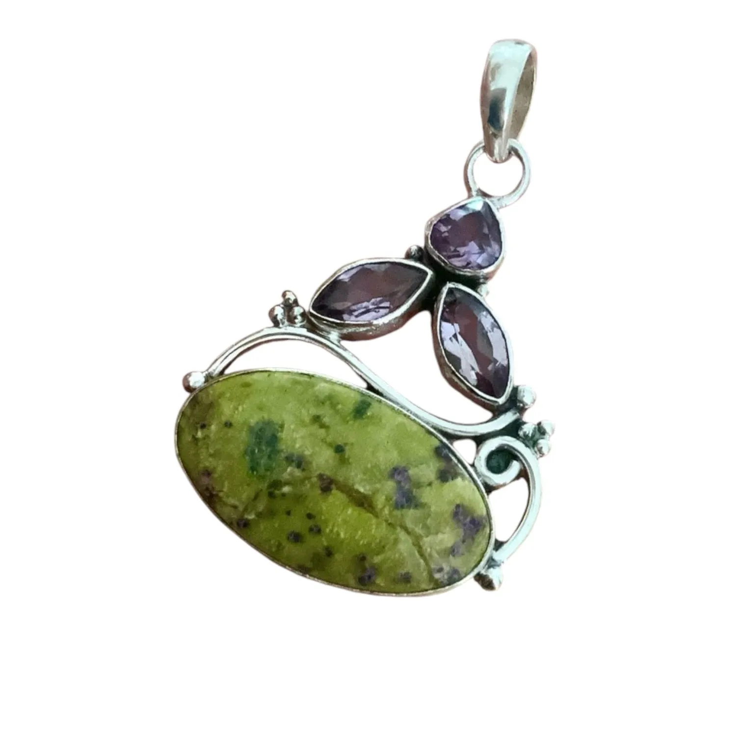 Atlantasite & Amethyst Solid 925 Sterling Silver Pendant