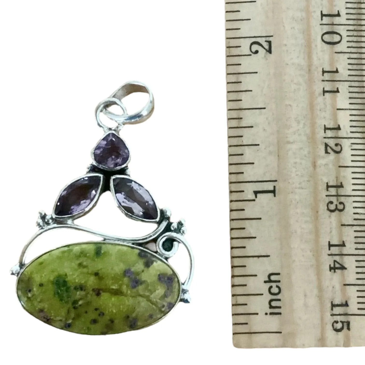 Atlantasite & Amethyst Solid 925 Sterling Silver Pendant