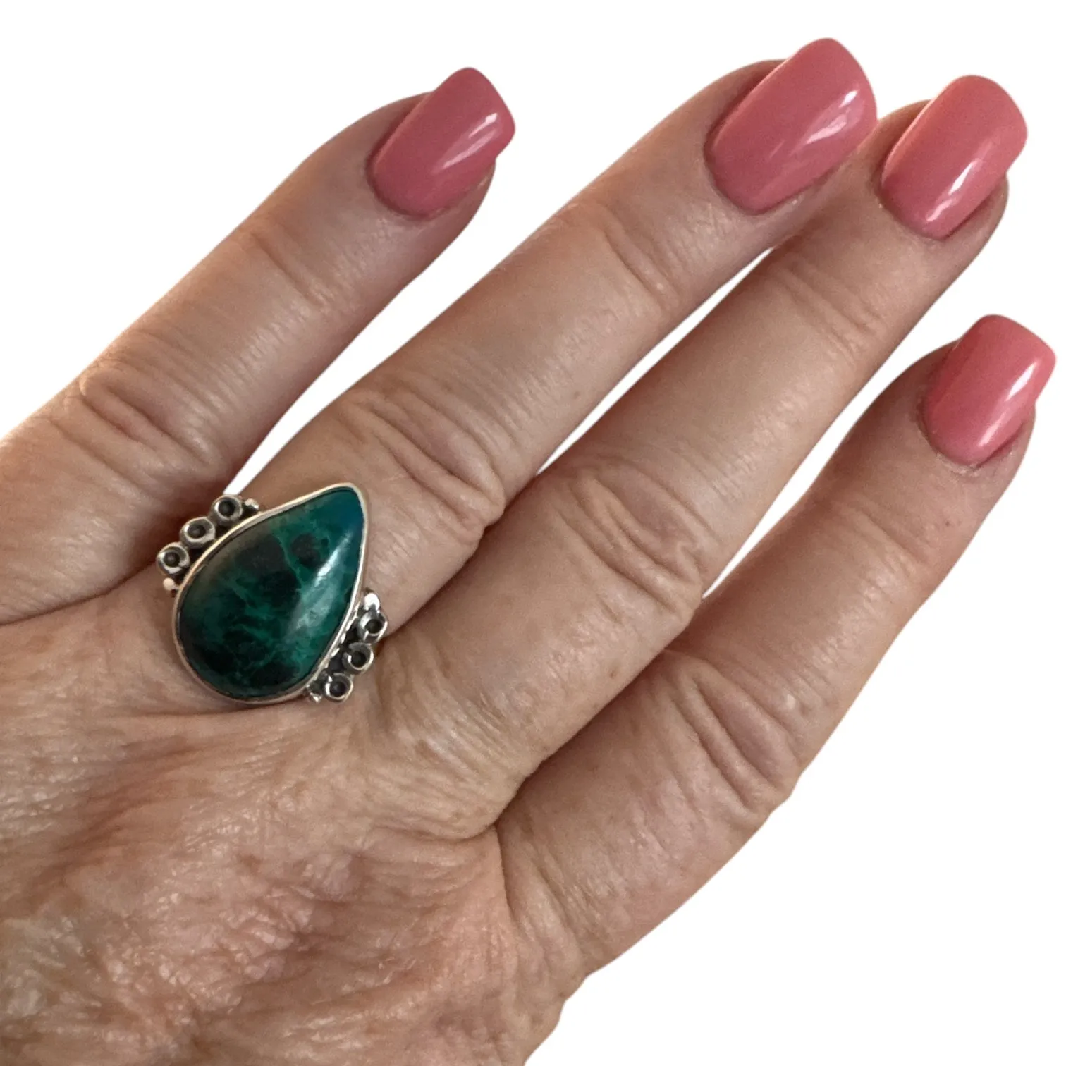 Azurite Chrysocolla Solid 925 Sterling Silver Ring 8