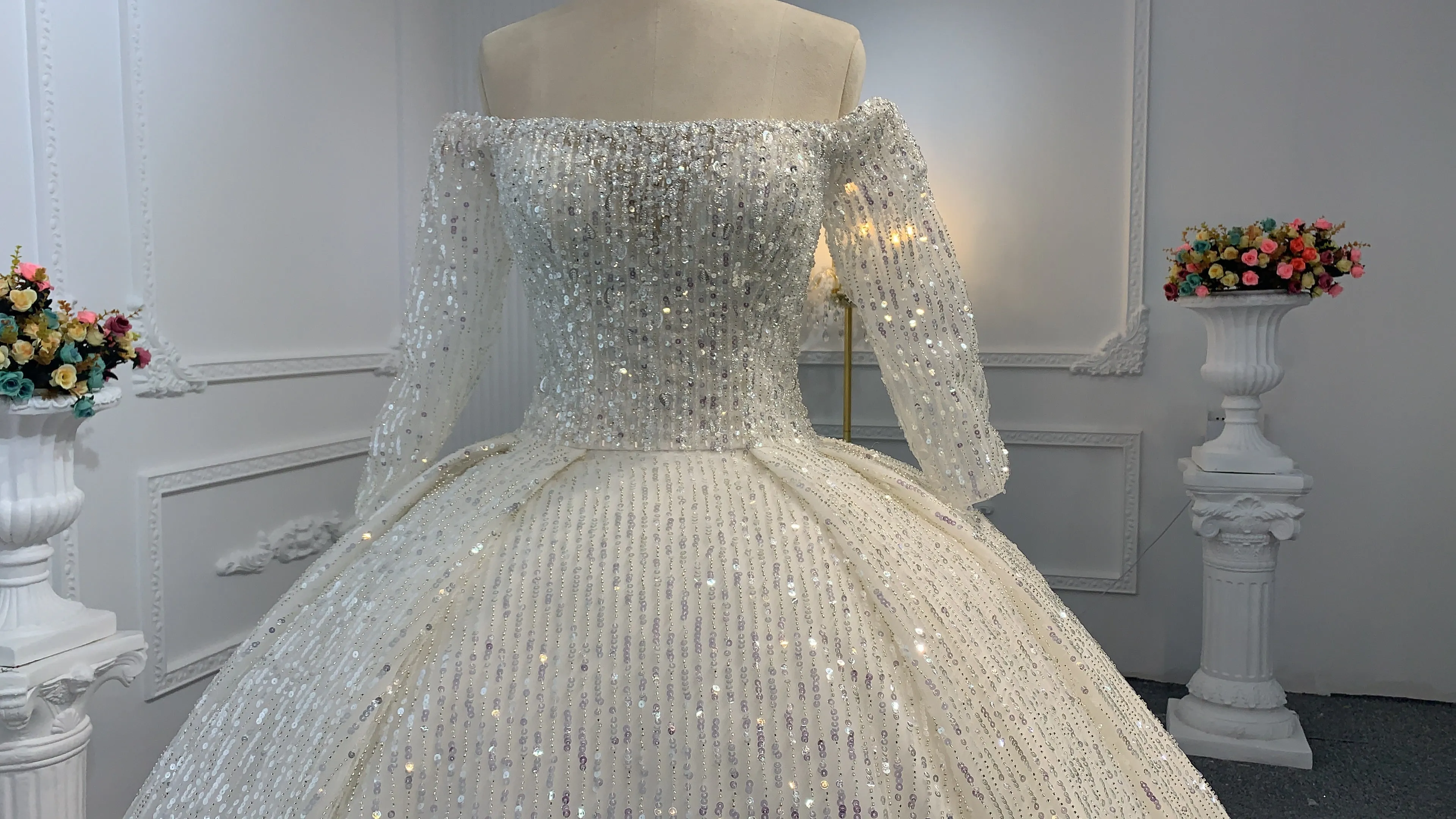 B231- BYG Squeins Beading Lace Wedding Ball Gown