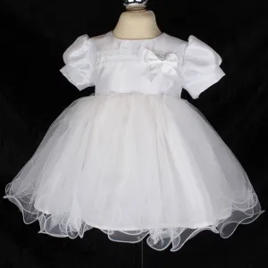 Baby Girls White Diamante Bow Christening Baptism Dress