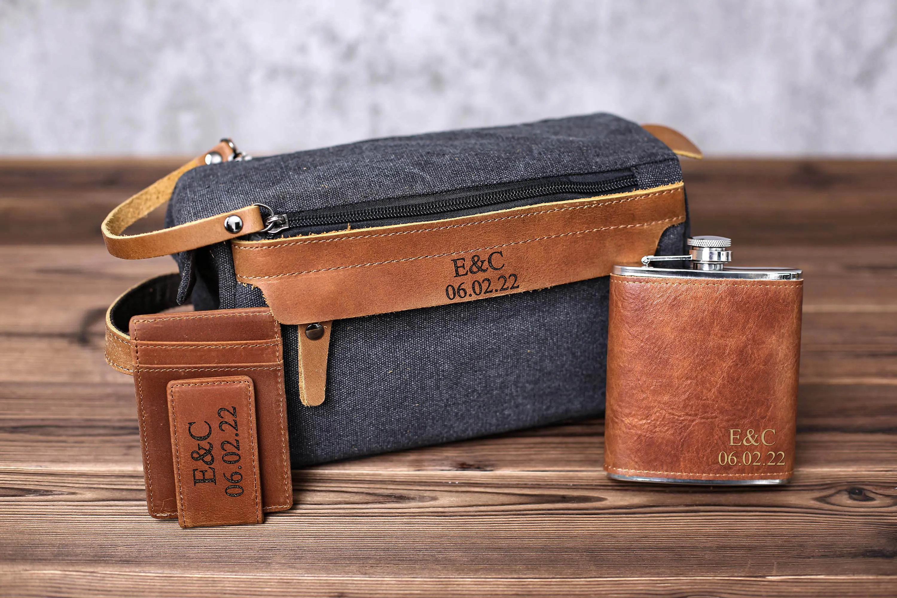 Bachelor Party Gift, Gift for Groomsmen, Personalized Leather Money Clip, Groomsmen Gift Toiletry Bag, Groomsmen Flask, Gift for Wedding