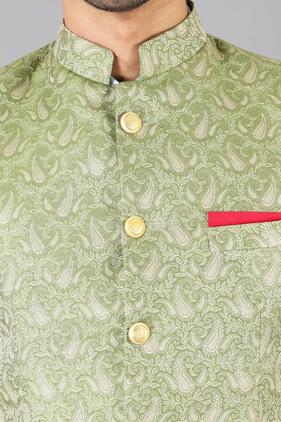 Banarasi Rayon Cotton Green Bandhgala