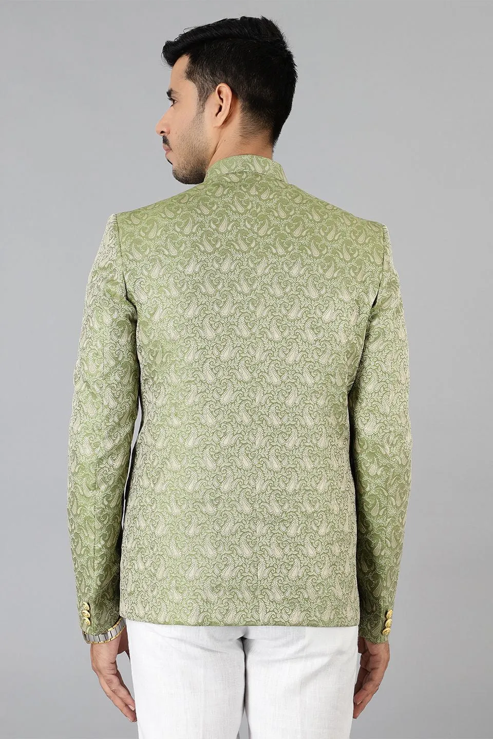 Banarasi Rayon Cotton Green Bandhgala