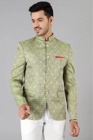 Banarasi Rayon Cotton Green Bandhgala