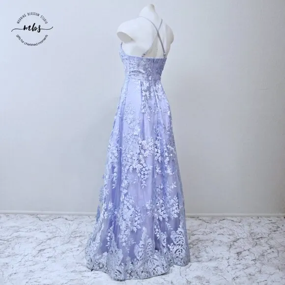 BCX Juniors' Floral Embroidered Evening Gown Prom Dress Lavender Size 0