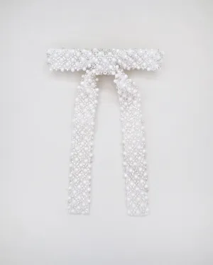 Beaded Pearls Bow Barrette
