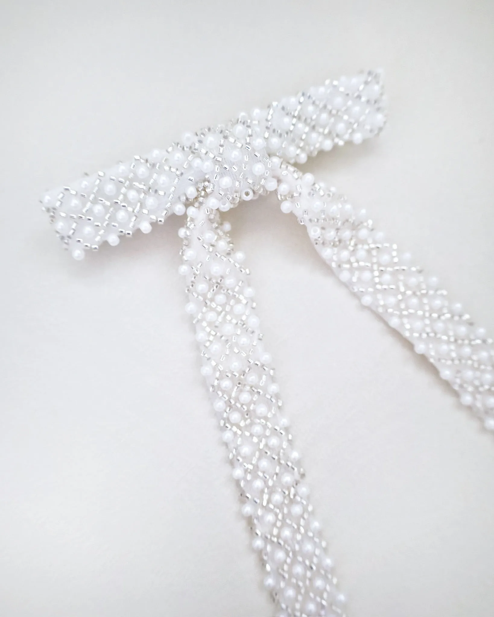 Beaded Pearls Bow Barrette