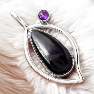 Black Onyx & Amethyst Solid 925 Sterling Silver Pendant