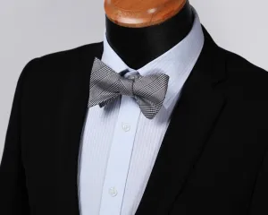 Black White Check Mens Silk Self tie Bow Tie with Pocket Squares Set