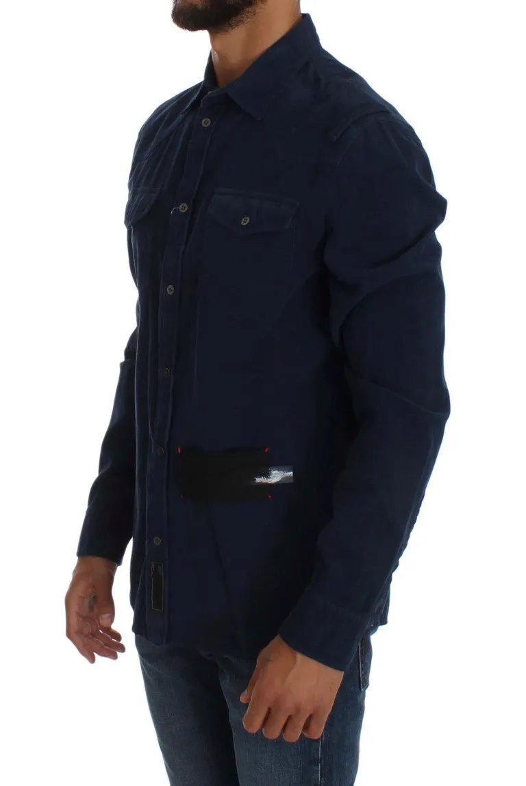 Blue Cotton Long Sleeve Slim Fit Manchester Shirt