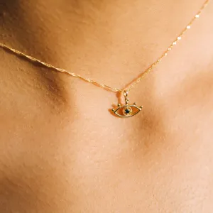 Blue Diamond Evil Eye 14K Gold Necklace