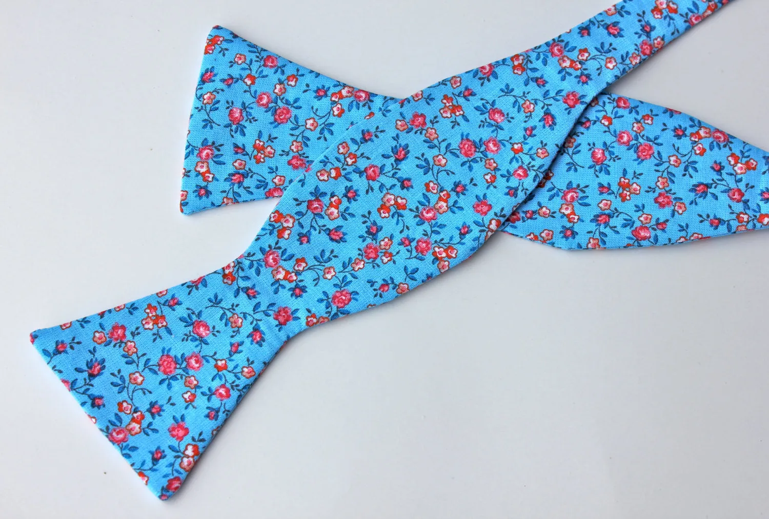 Blue Floral Cotton Bow Tie