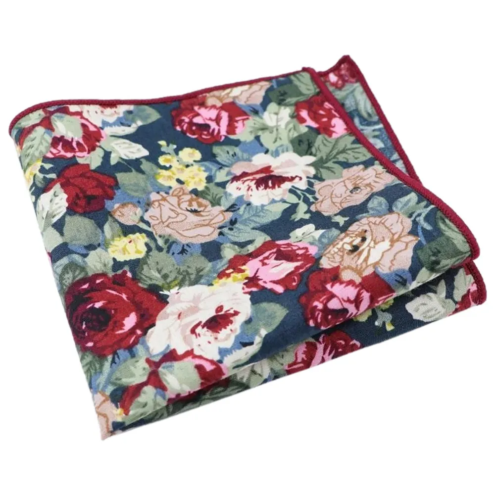 Bobby Blue Floral Cotton Tie and Pocket Square Set