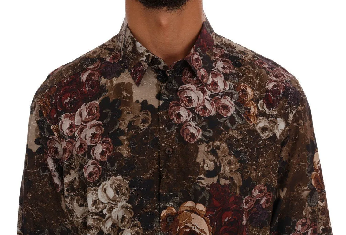 Bordeaux Floral Pattern Slim GOLD Shirt