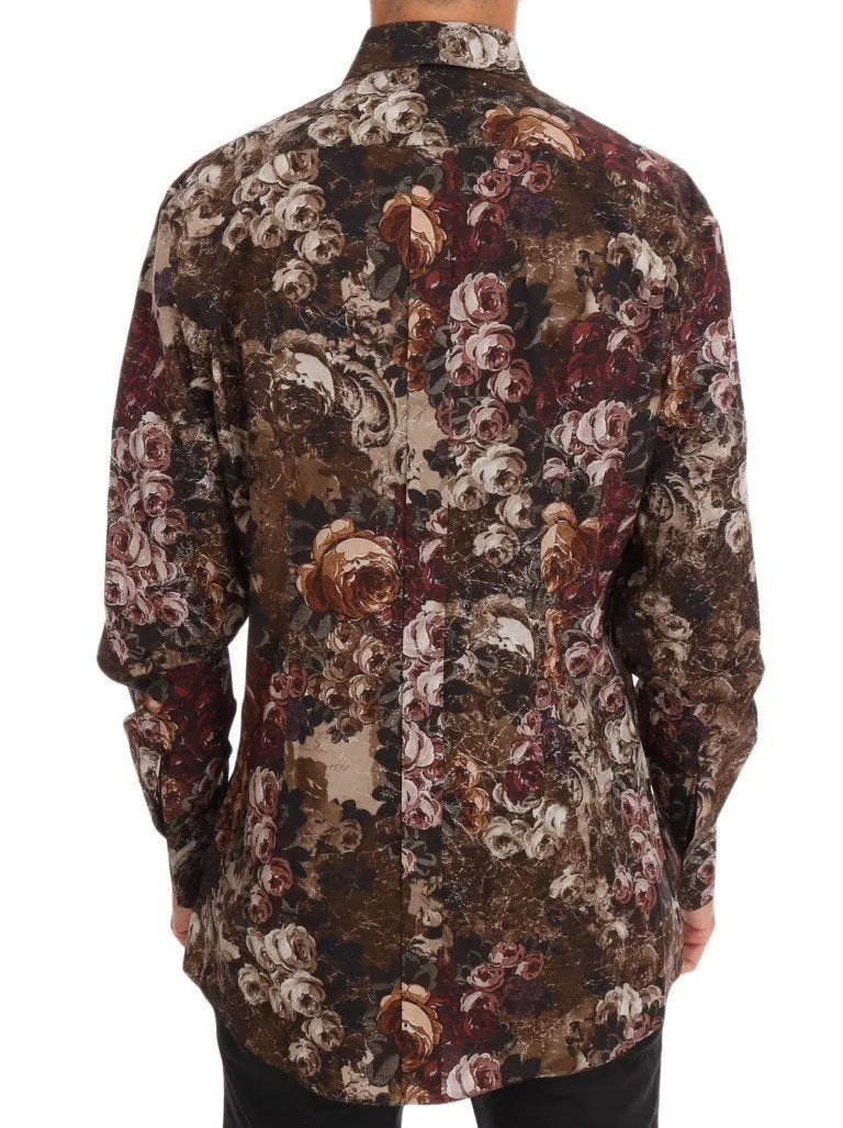 Bordeaux Floral Pattern Slim GOLD Shirt