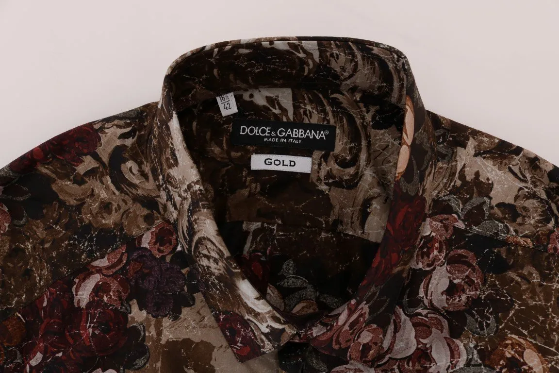 Bordeaux Floral Pattern Slim GOLD Shirt