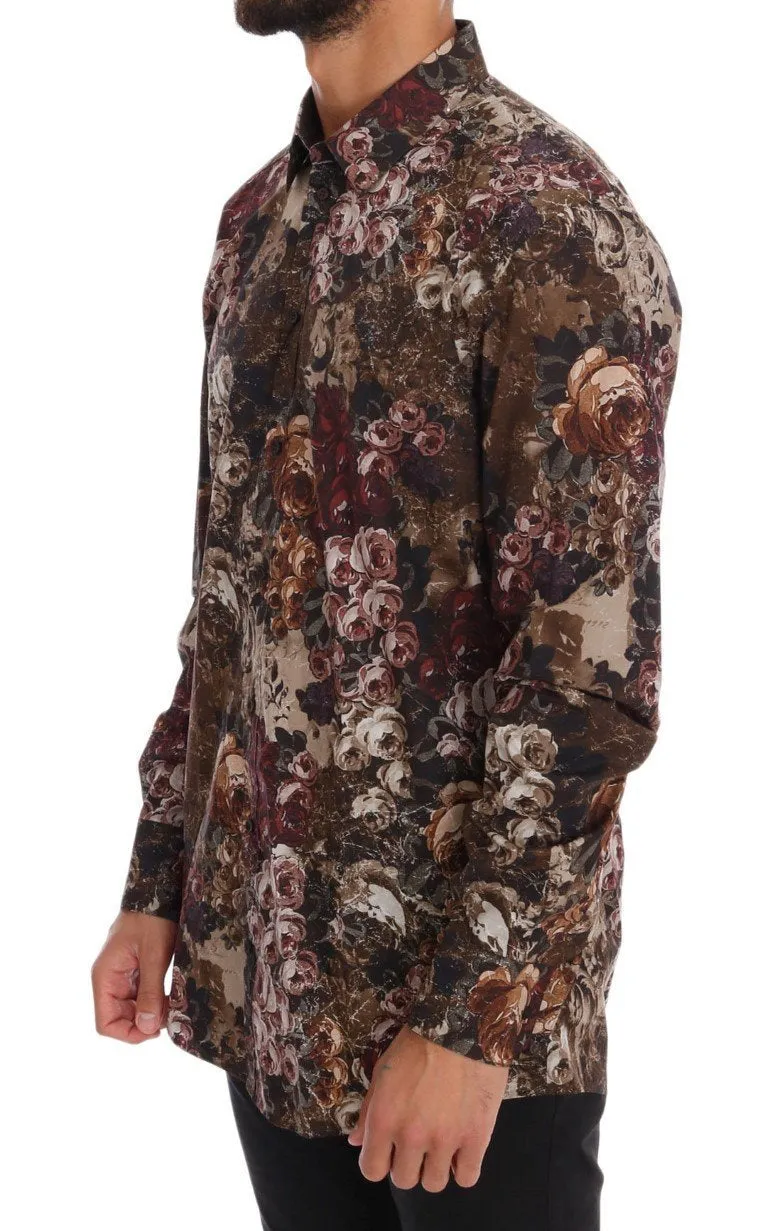 Bordeaux Floral Pattern Slim GOLD Shirt