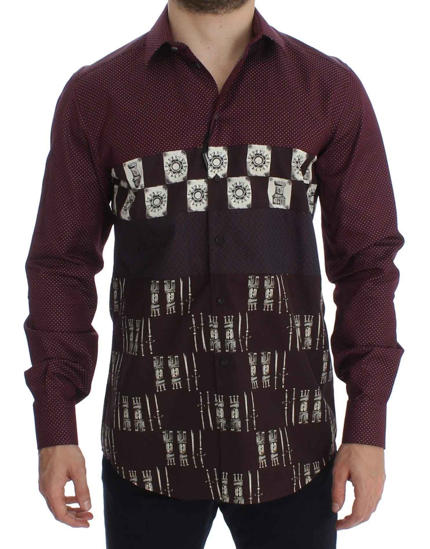 Bordeaux Medieval Print Slim Fit Casual Shirt