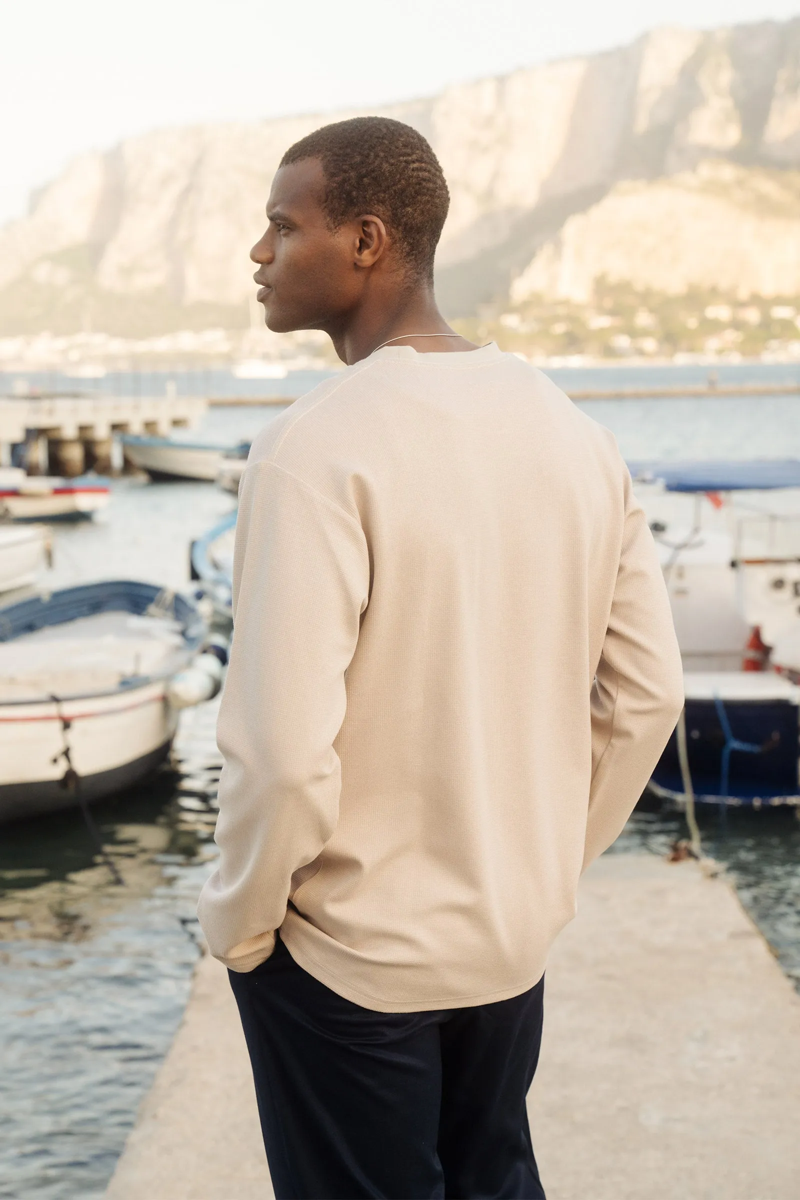 bound Longsleeve Waffle Tee - Oat