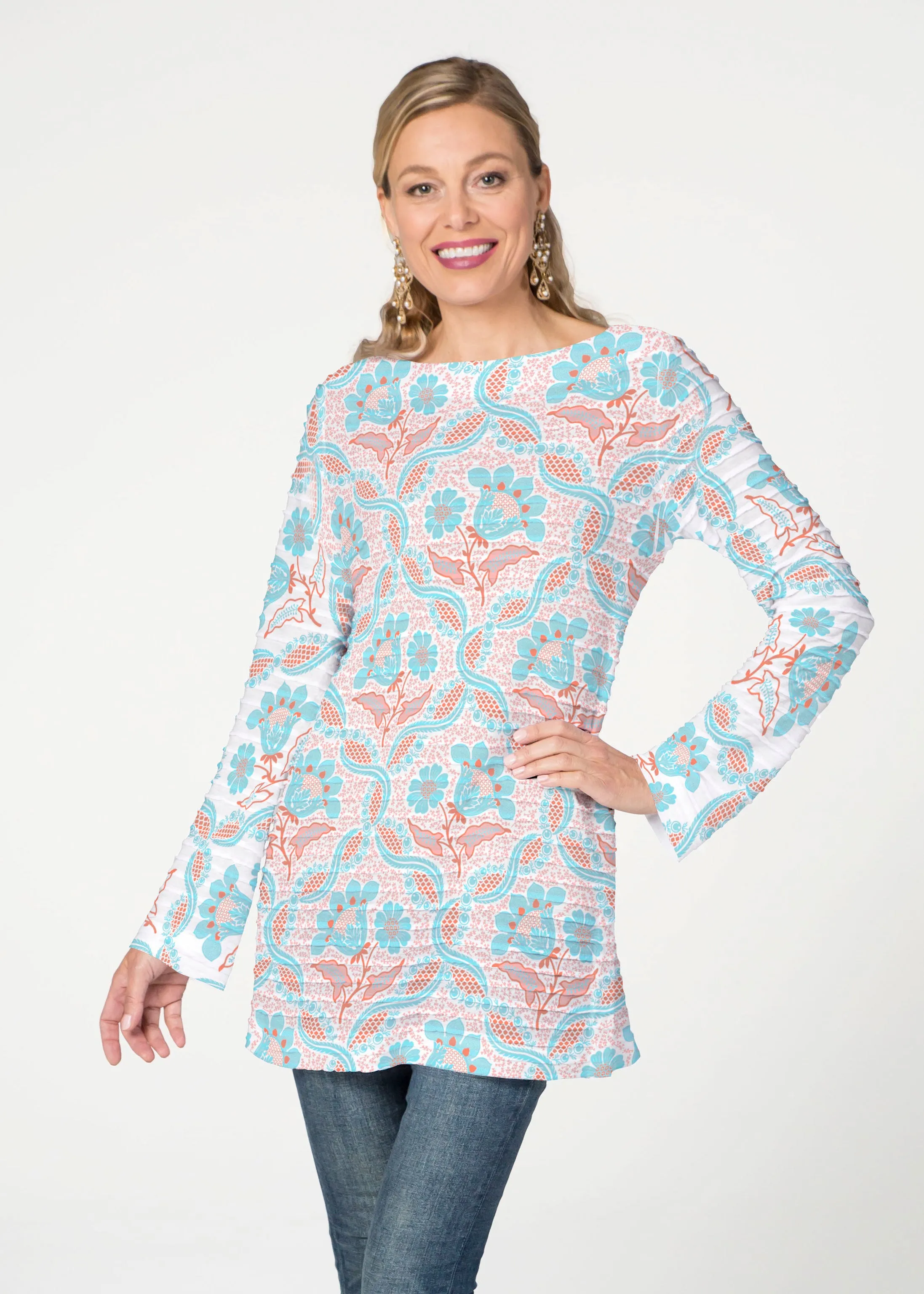 Braided Flower (7932) ~ Banded Boatneck Tunic