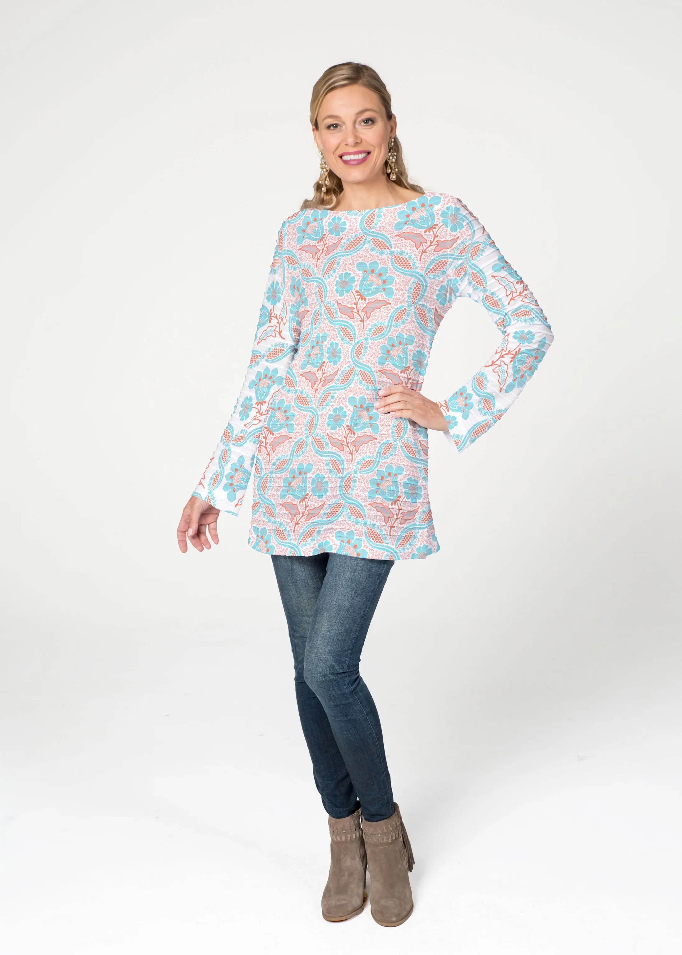 Braided Flower (7932) ~ Banded Boatneck Tunic