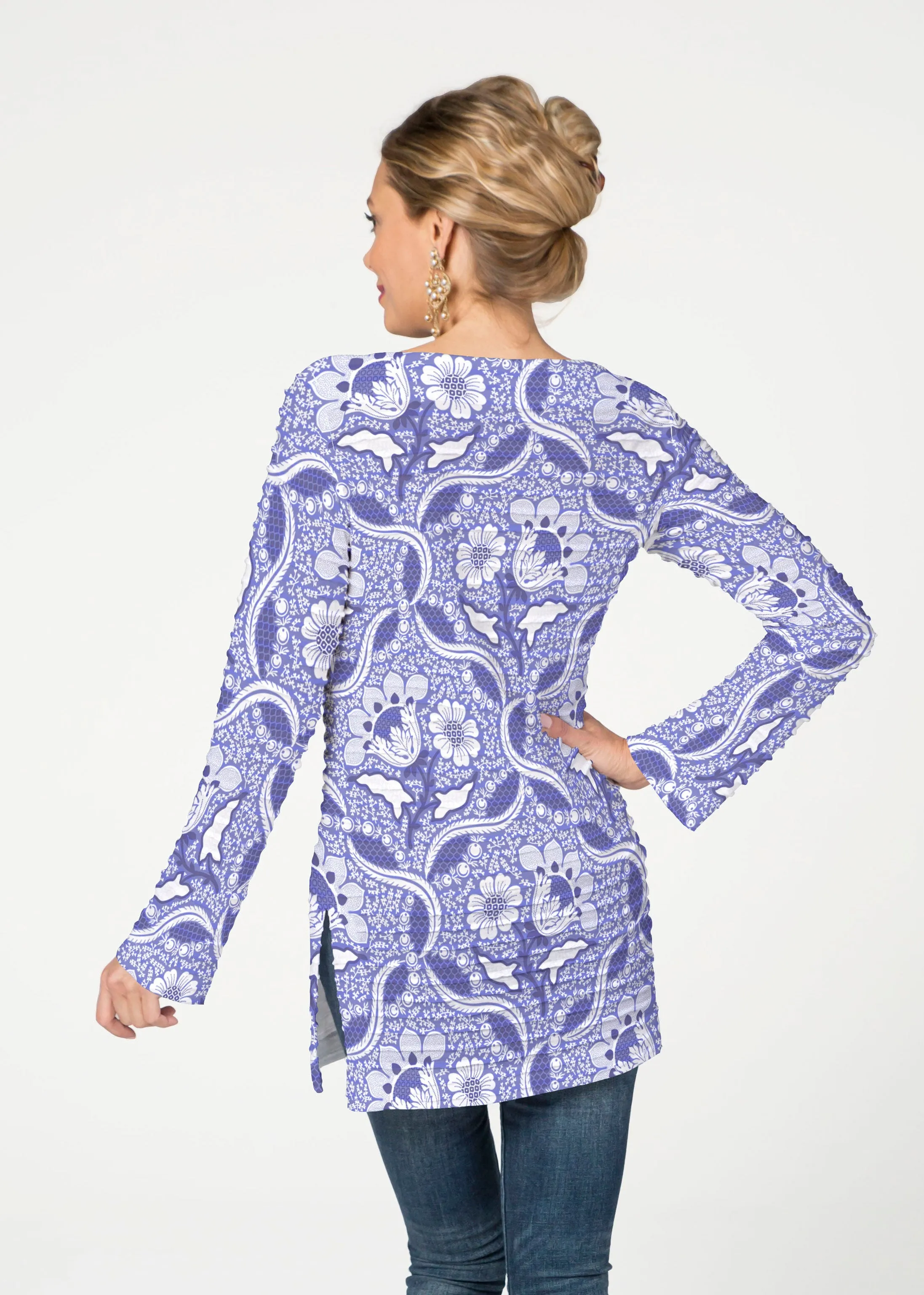 Braided Flower Navy (7917) ~ Banded Boatneck Tunic
