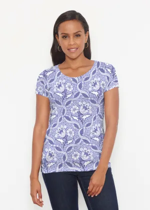 Braided Flower Navy (7917) ~ Short Sleeve Scoop Shirt