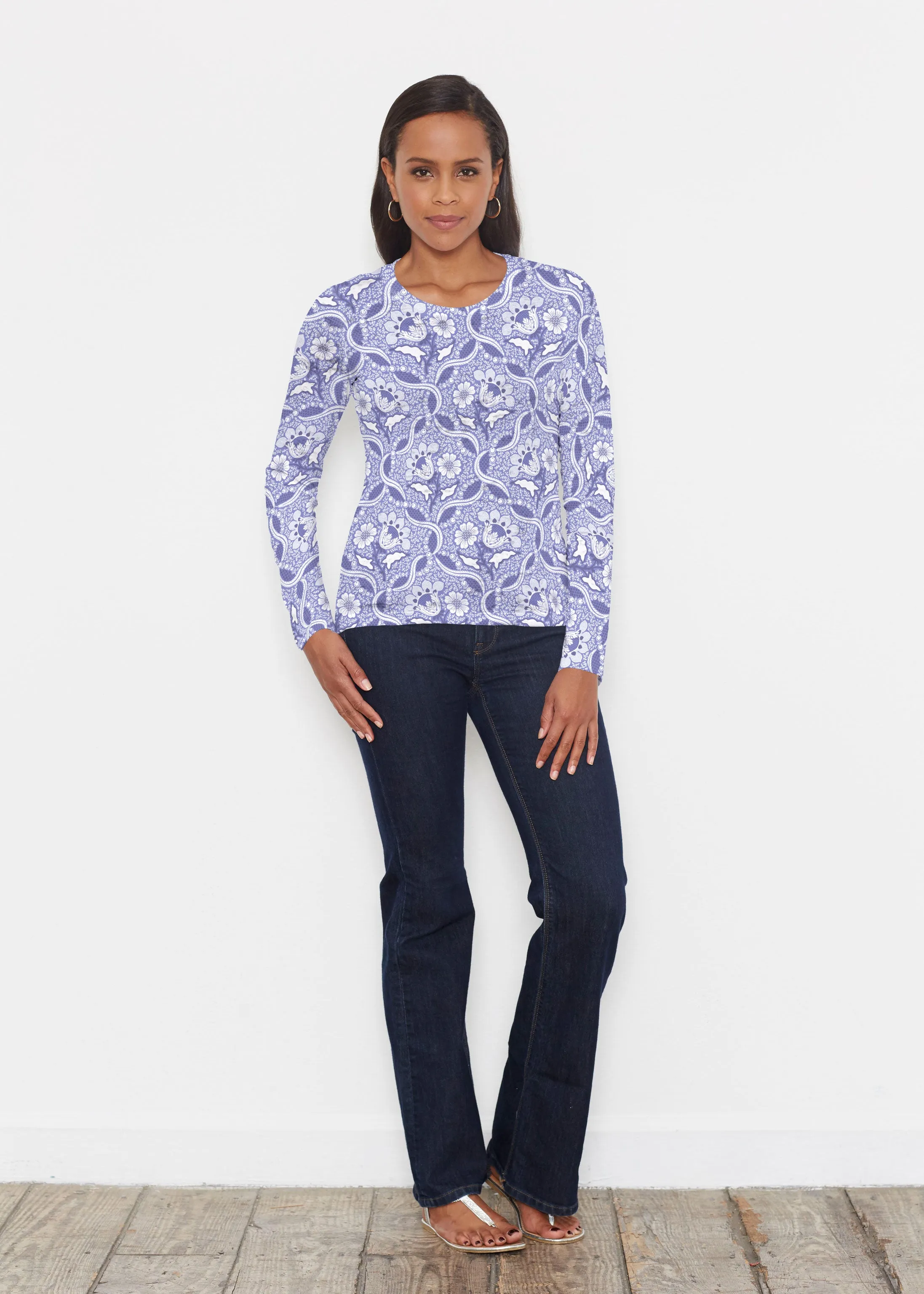 Braided Flower Navy (7917) ~ Signature Long Sleeve Crew Shirt