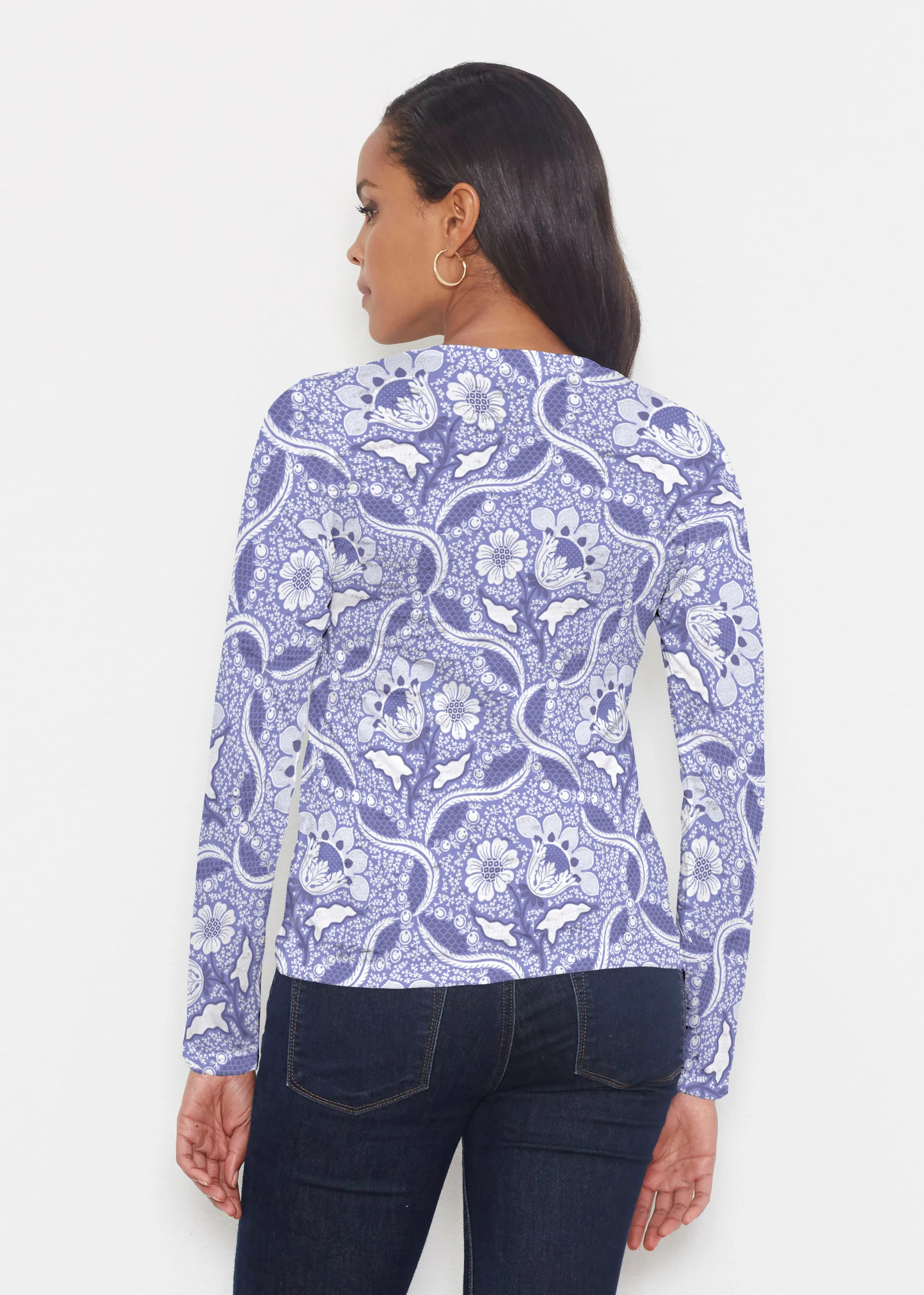 Braided Flower Navy (7917) ~ Signature Long Sleeve Crew Shirt