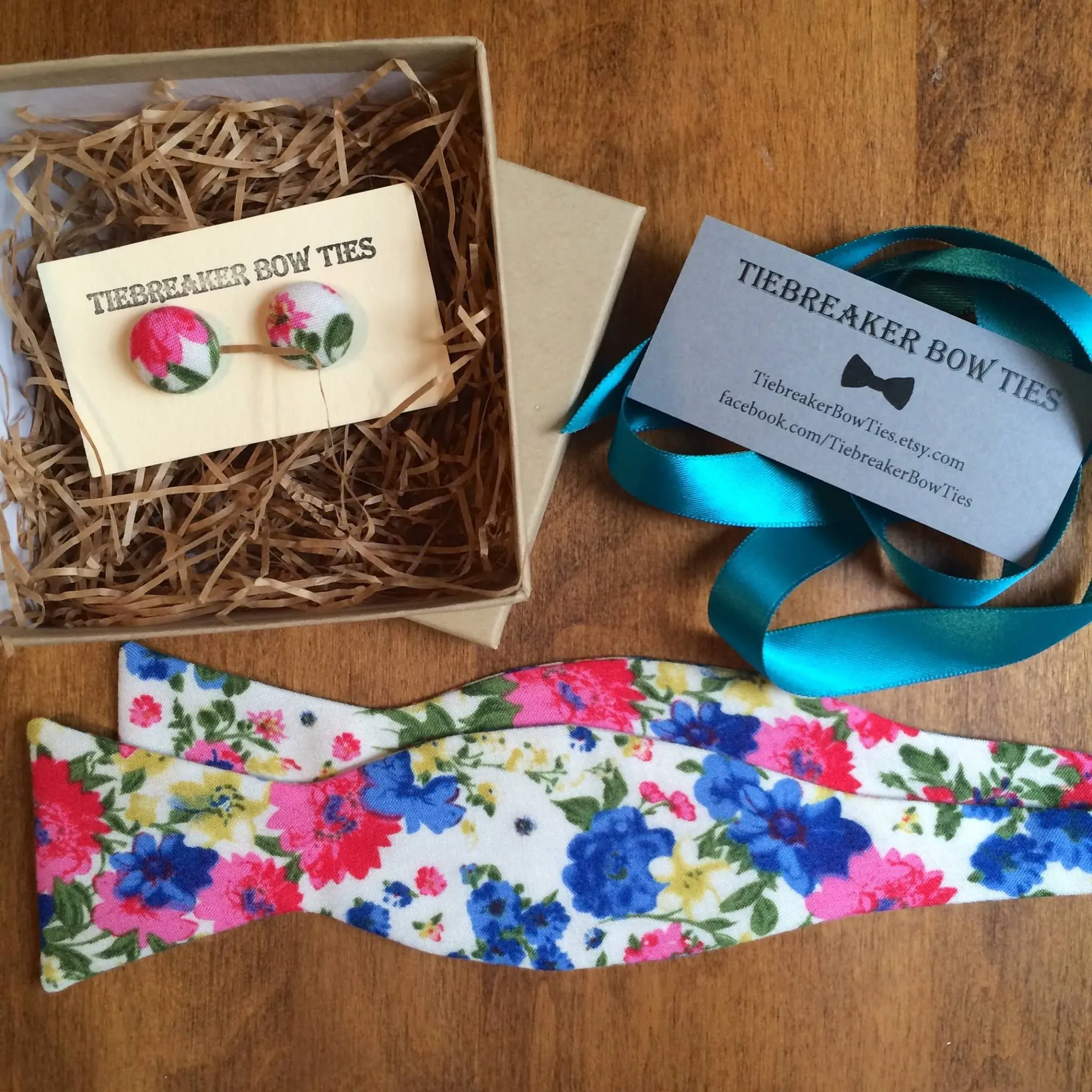 Bright Pink & Blue Floral Bow Tie