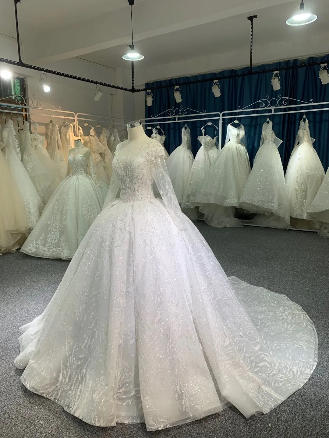 BYG #29775 reflective long sleeves wedding dress
