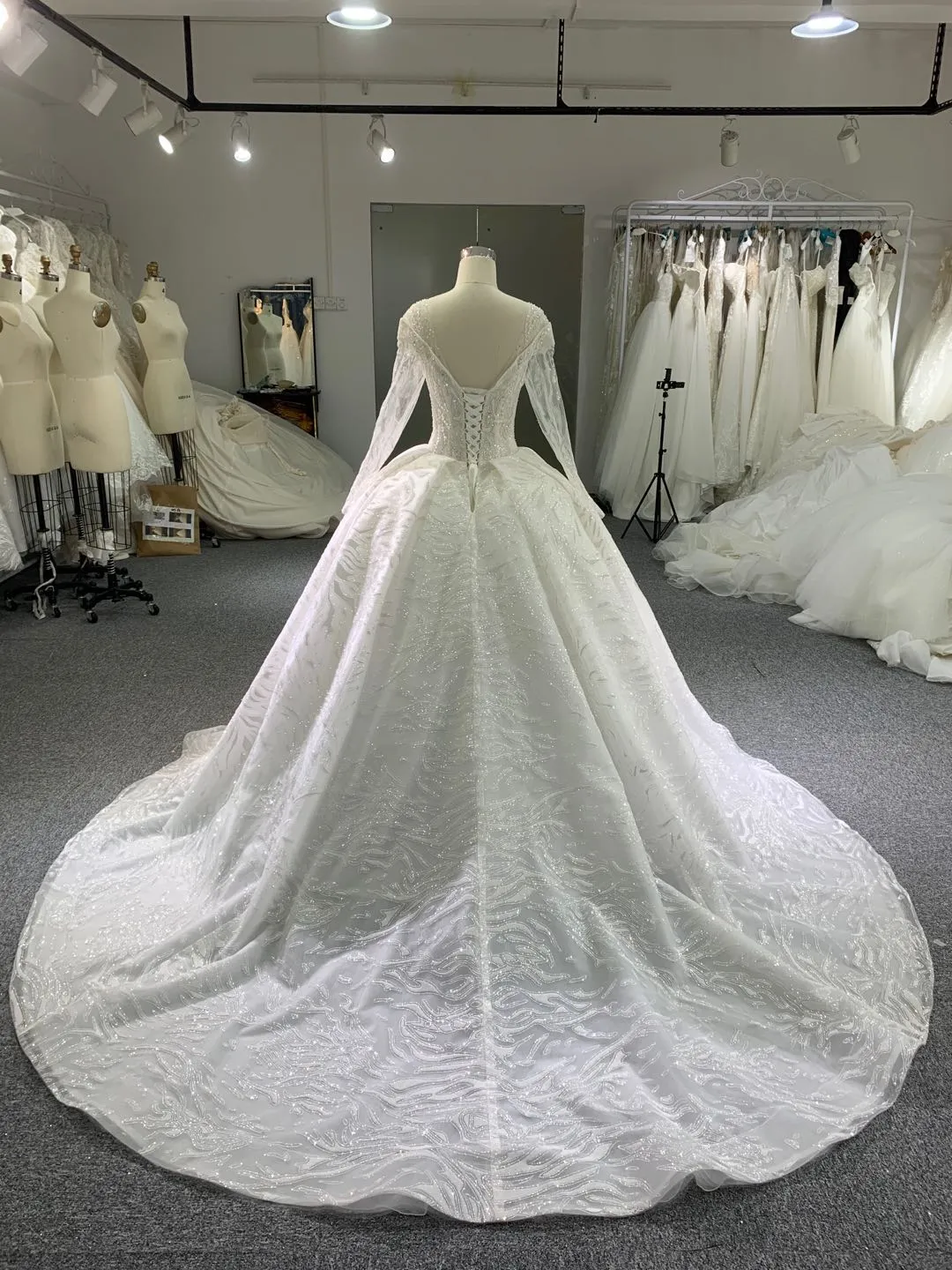 BYG #29775 reflective long sleeves wedding dress
