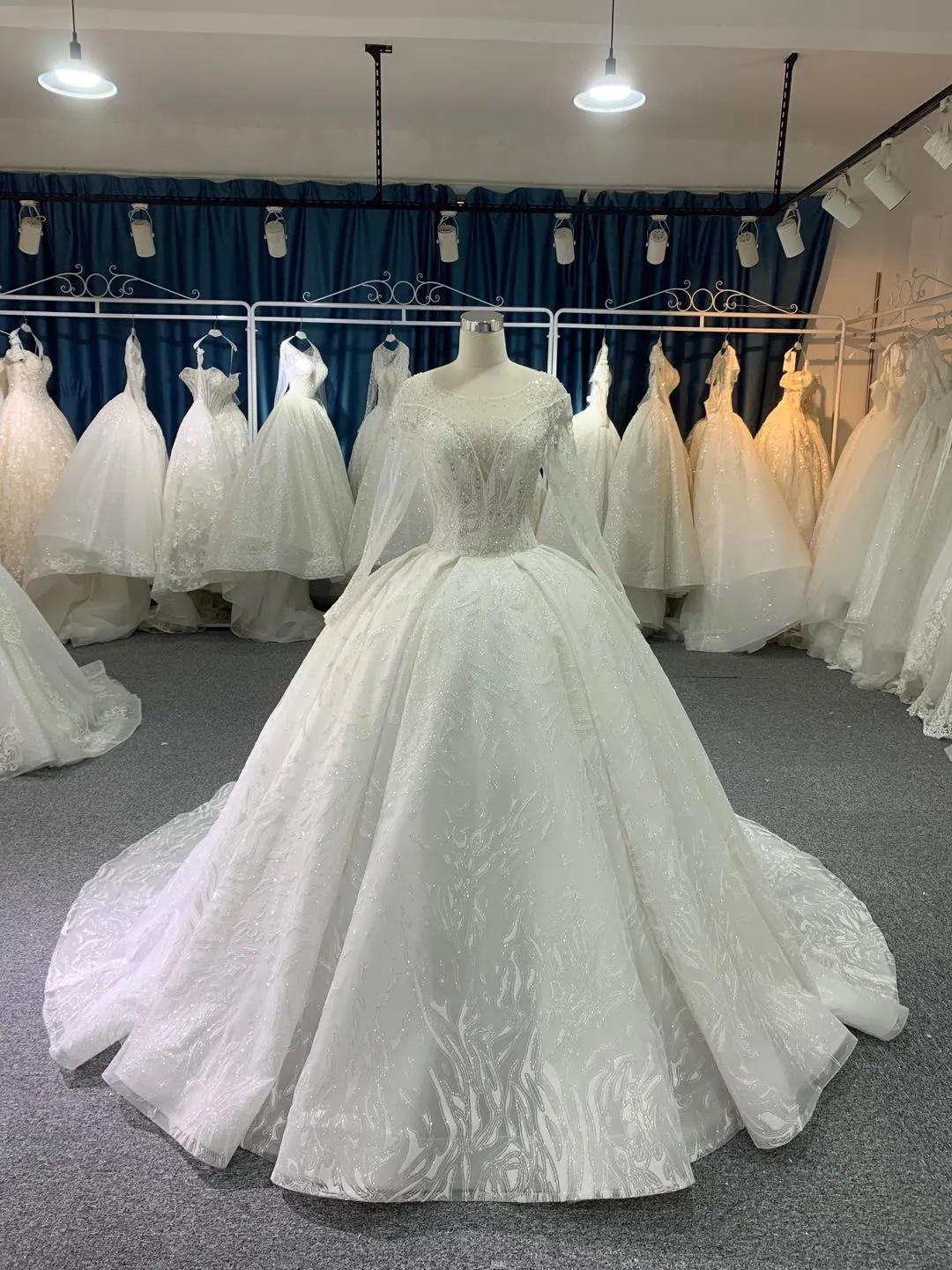 BYG #29775 reflective long sleeves wedding dress